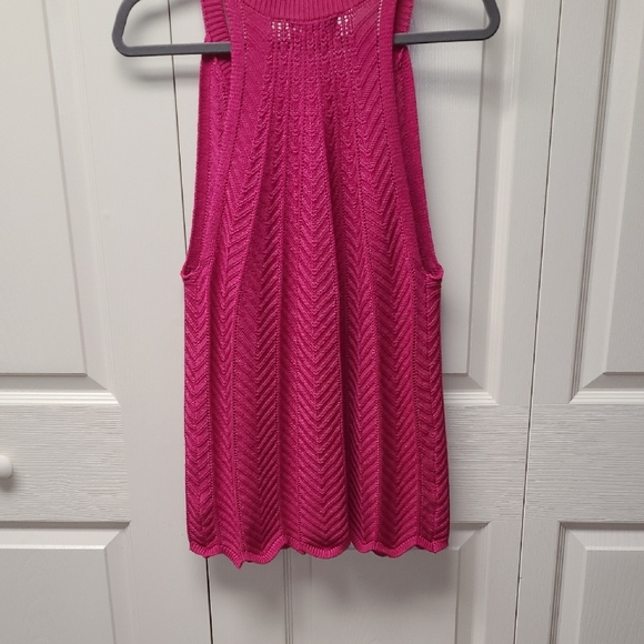 NWT Premise Fuchsia Pink Sleeveless Crochet Sweater & Scallop Bottom Y2K XL - Picture 5 of 9